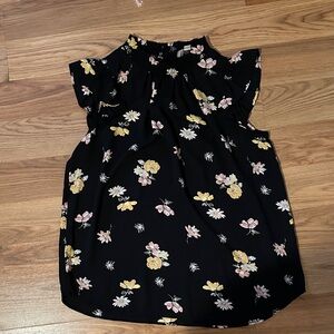 LOFT Floral Top - Black with Yellow and Pink